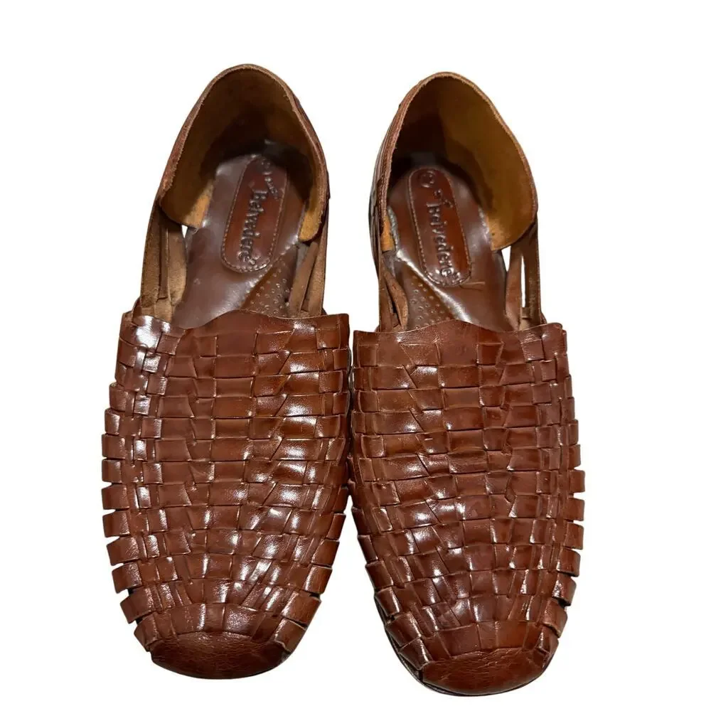 Men's Brown Woven Leather Sandals - Comfort Slip-On